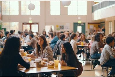 Repas sur des tables pliantes de collectivitées